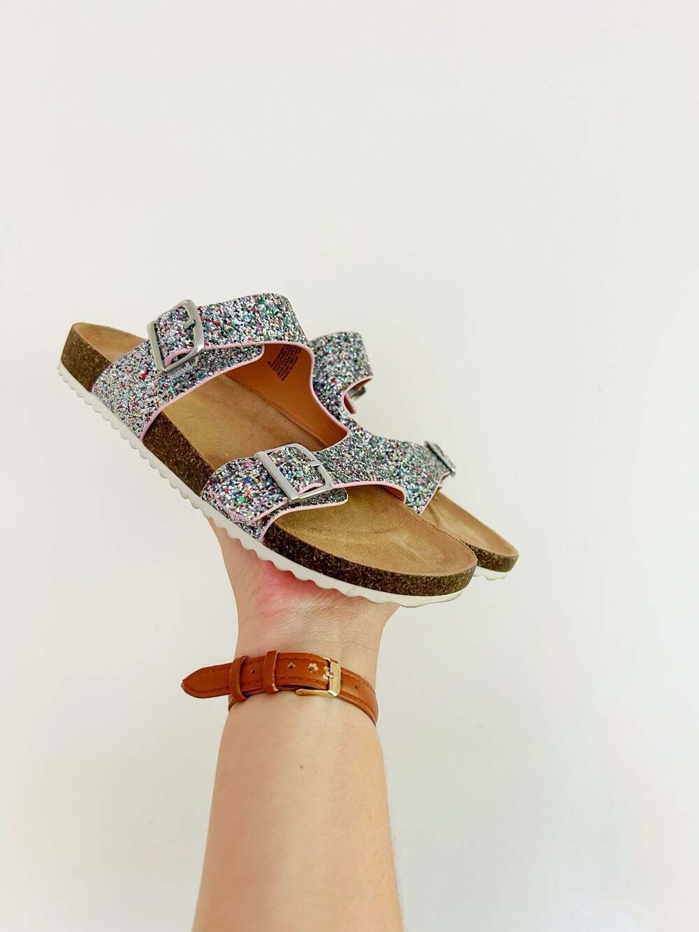 Cat & Jack Girls Multi-Color Glitter Two-Strap Sandals Size 9